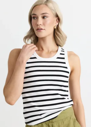 RE:UNION Cobble Rib Cutaway Tank - White/Black Stripe