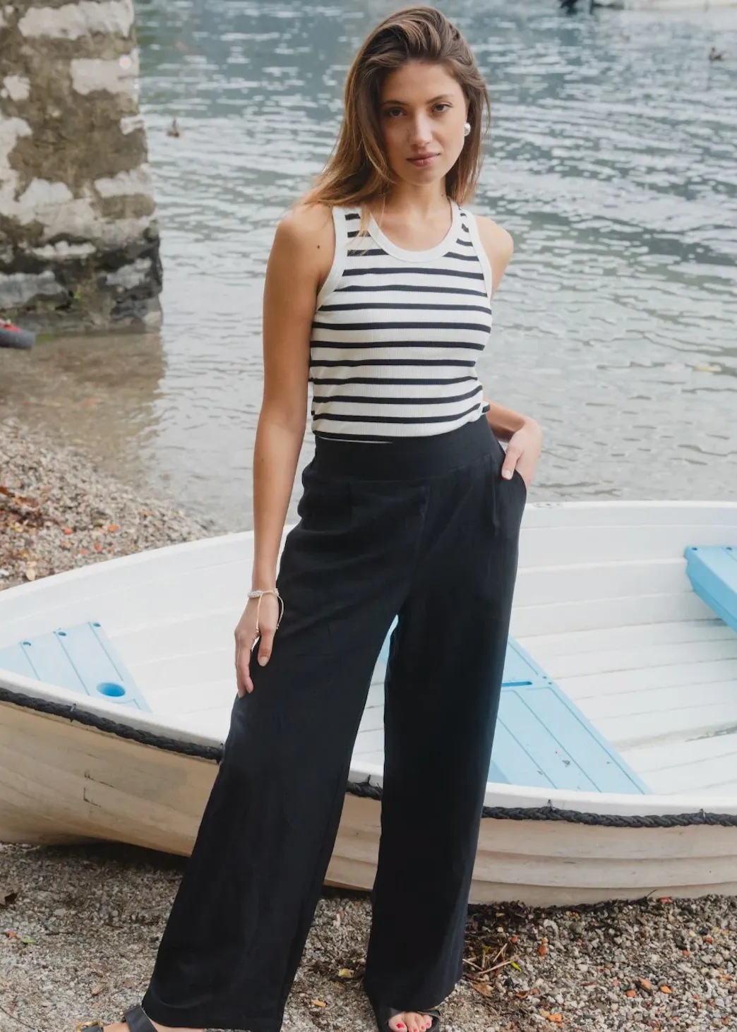 RE:UNION Cobble Rib Cutaway Tank - White/Black Stripe