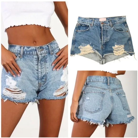 REVICE High-waisted  Raw Hem Denim Shorts Size 29