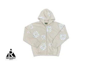 Rhinestone Wreath Zip Hoodie "Oatmeal"