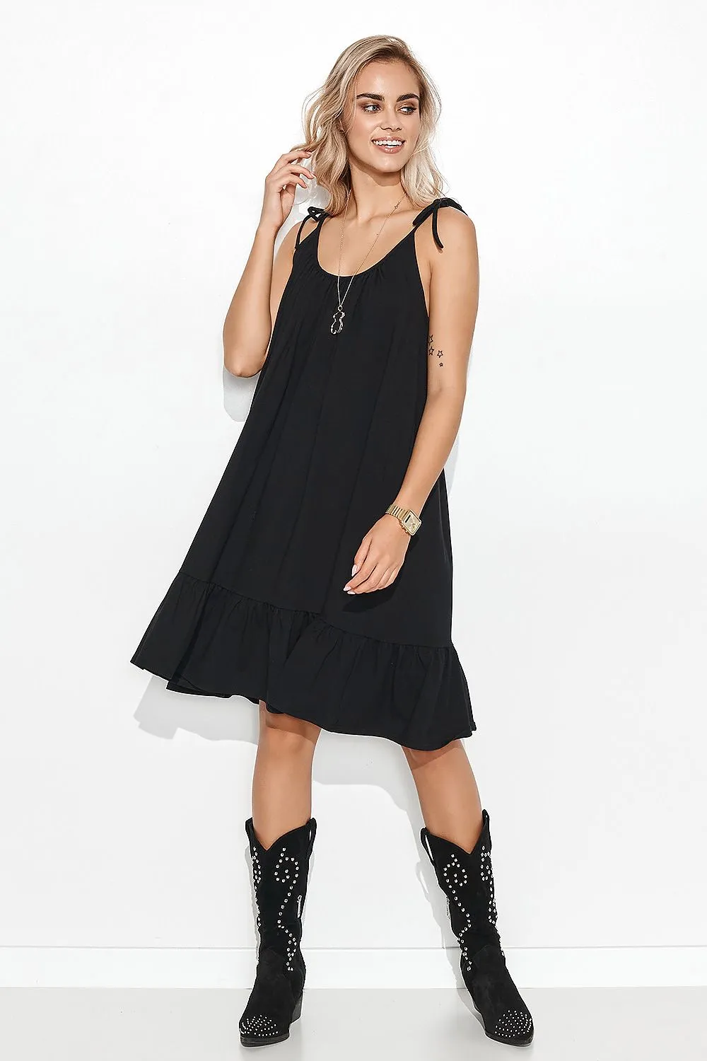 Romantic Tie-Strap Frill Dress