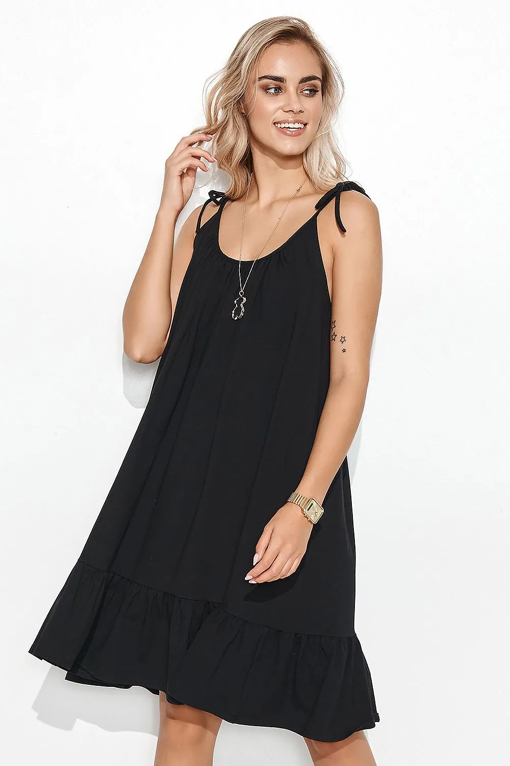 Romantic Tie-Strap Frill Dress