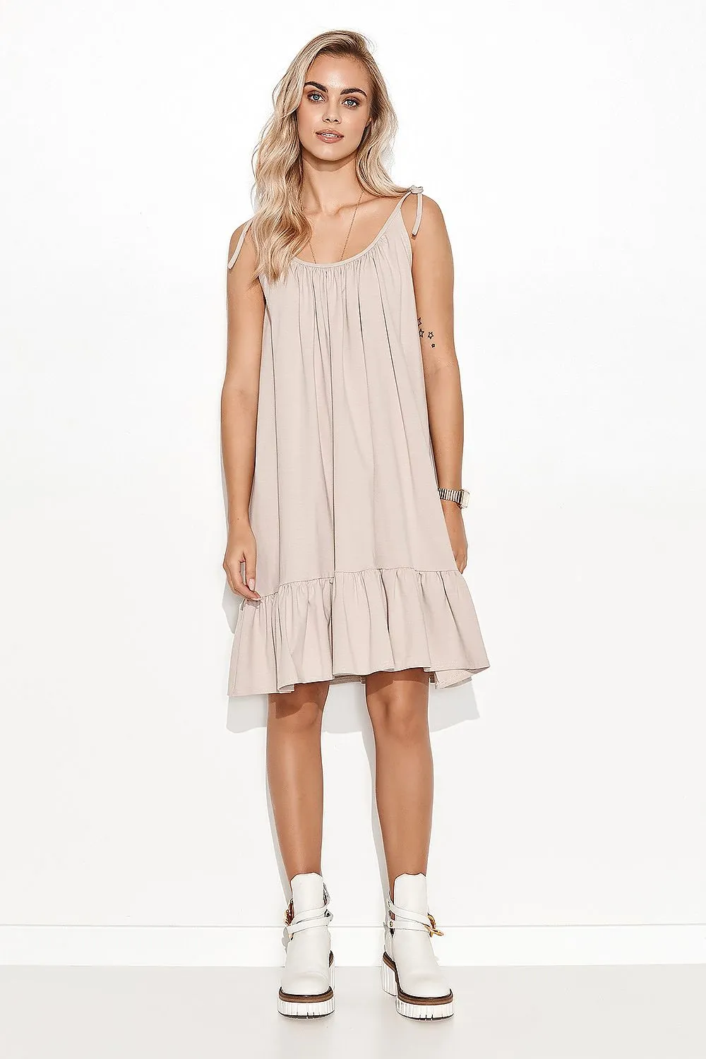 Romantic Tie-Strap Frill Dress