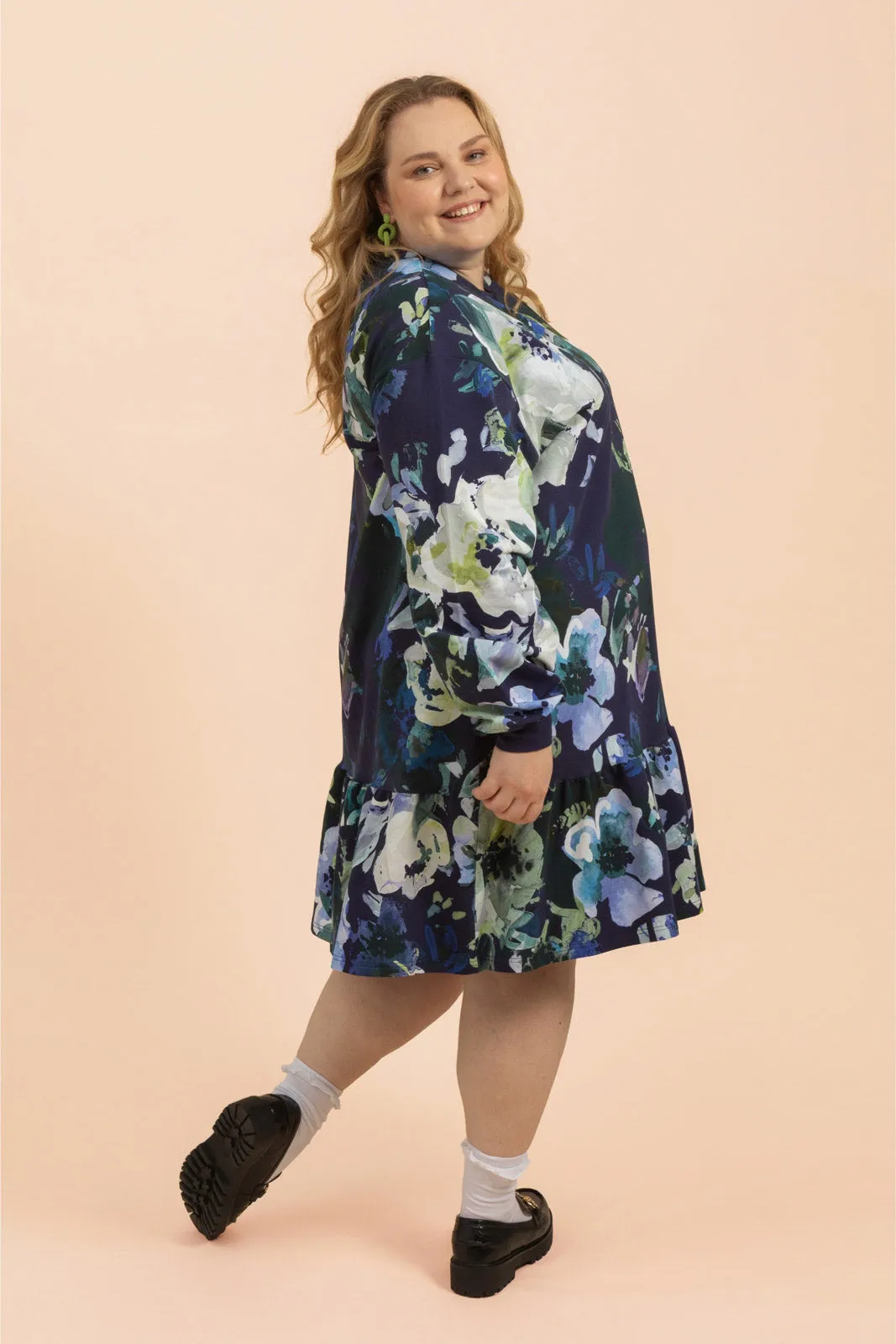Ruffle Sweatshirt Dress, Blue Anemone