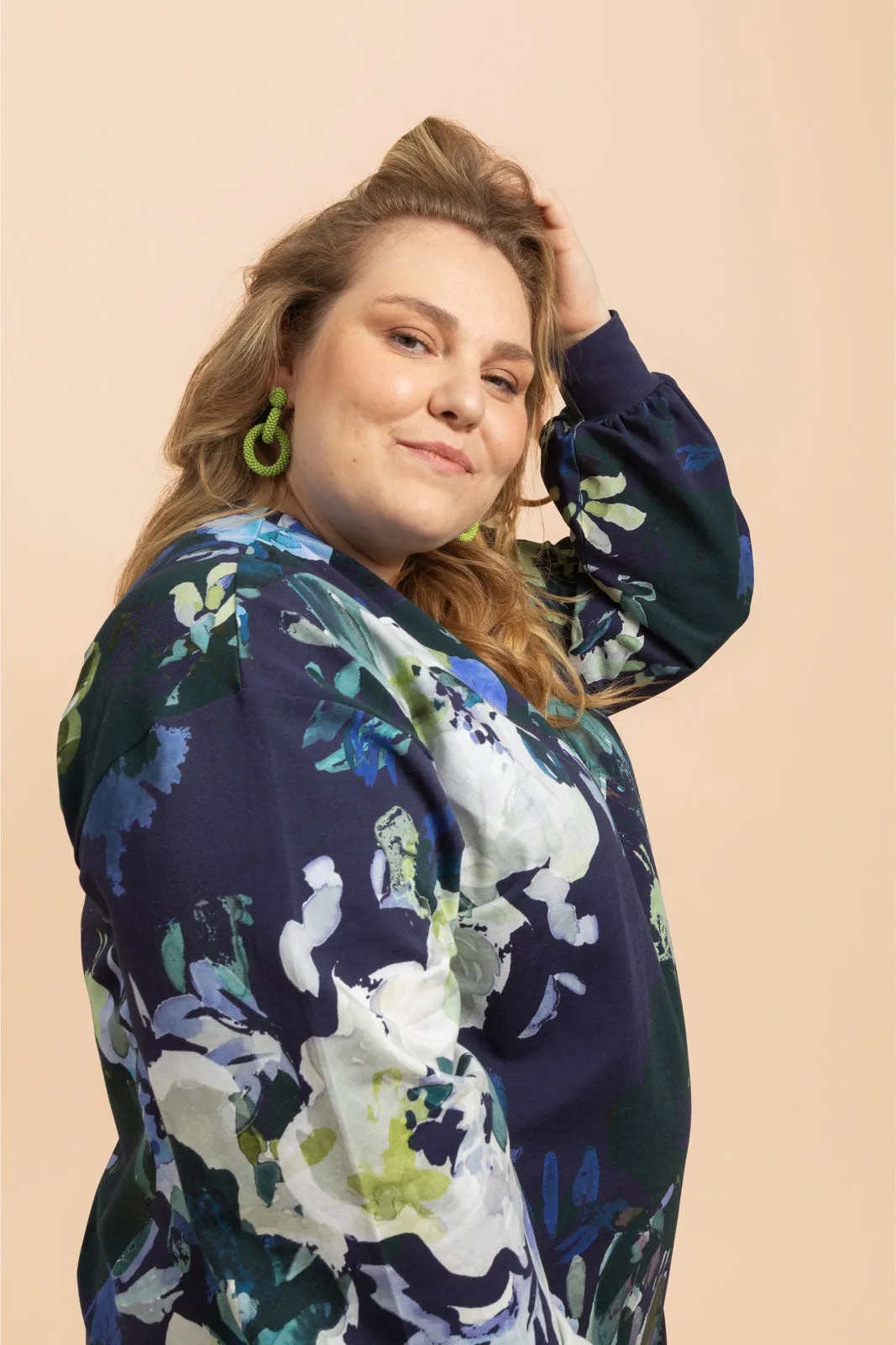 Ruffle Sweatshirt Dress, Blue Anemone