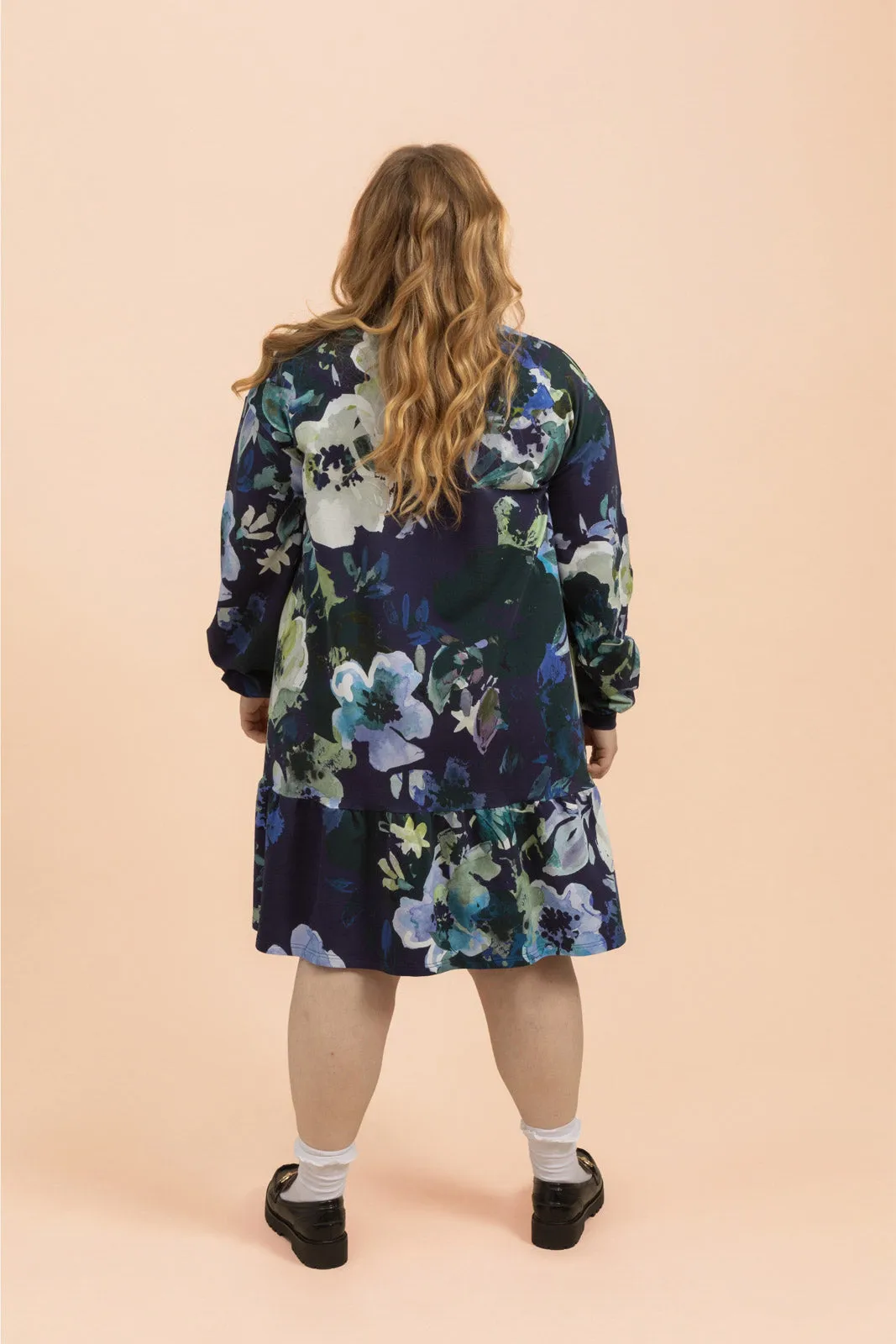 Ruffle Sweatshirt Dress, Blue Anemone