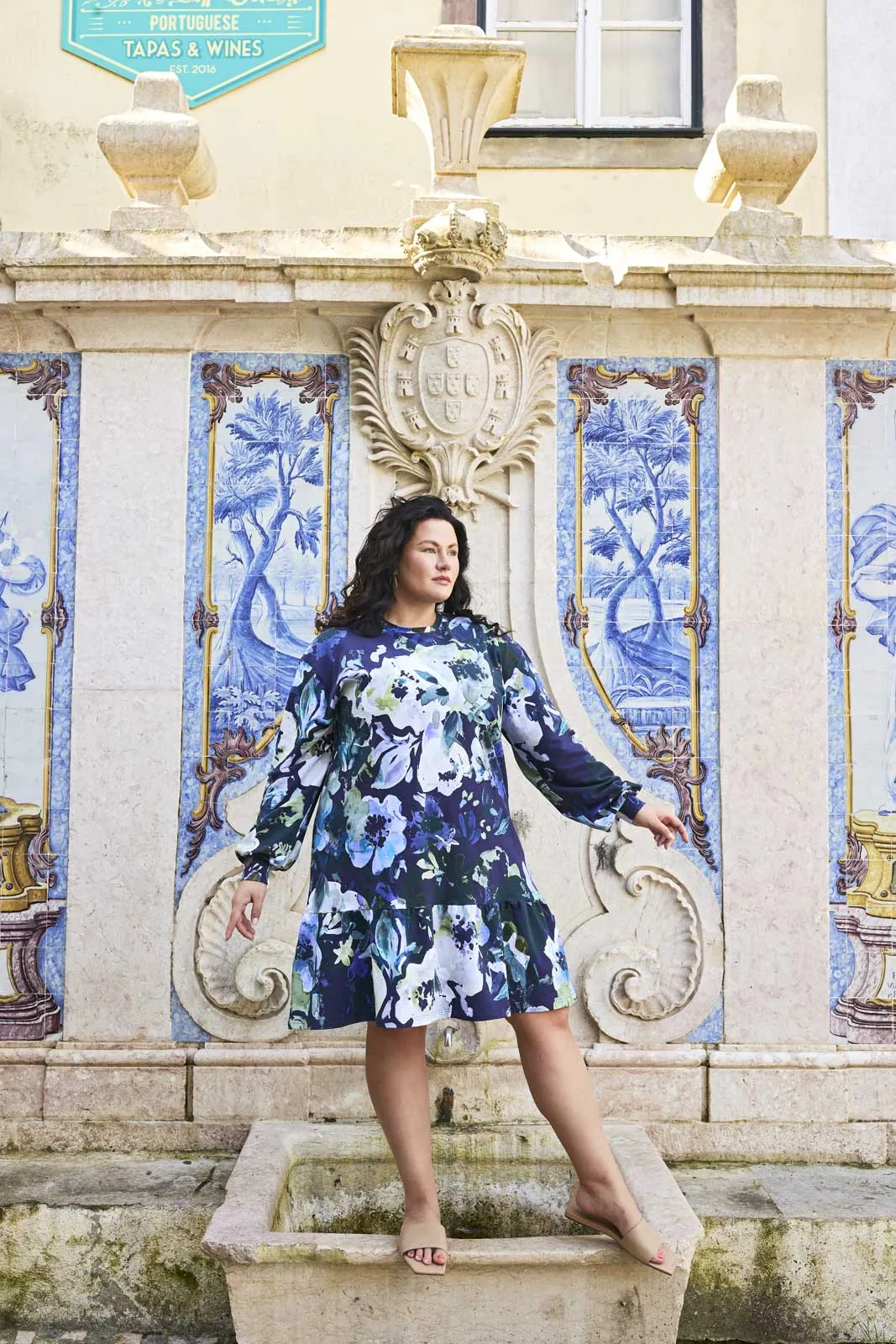 Ruffle Sweatshirt Dress, Blue Anemone