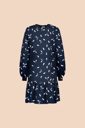 Ruffle Sweatshirt Dress, Indigo Wind
