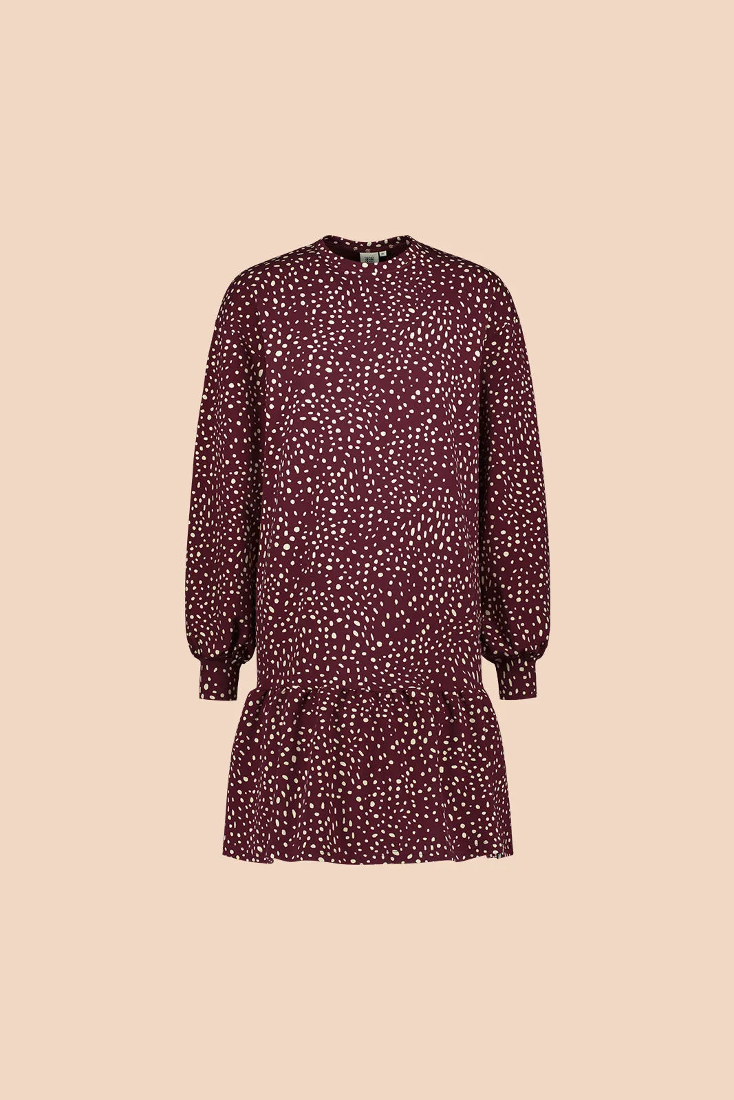 Ruffle Sweatshirt Dress Wild Dots Burgundy
