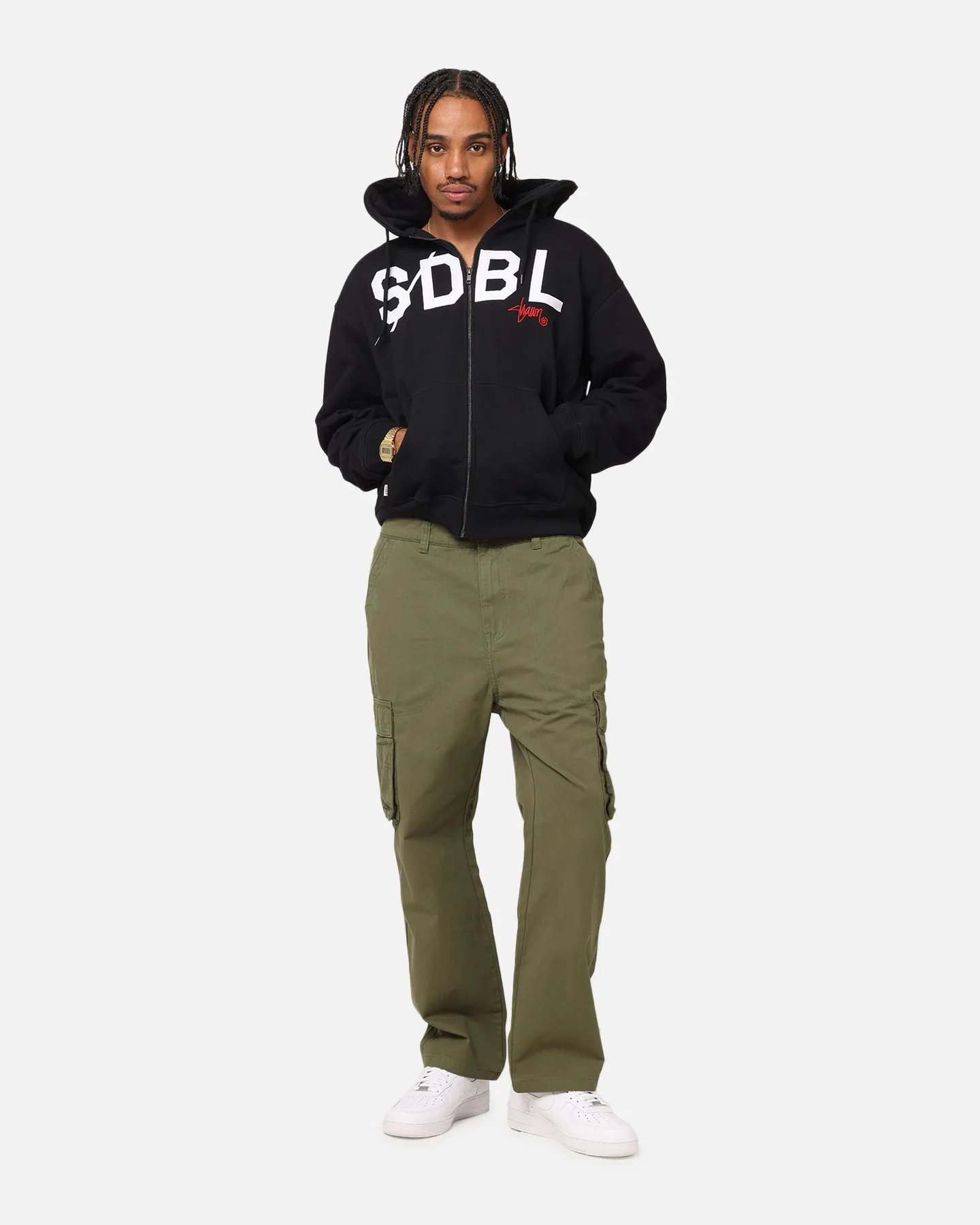 S Double Applique Zip-Up Hoodie Black