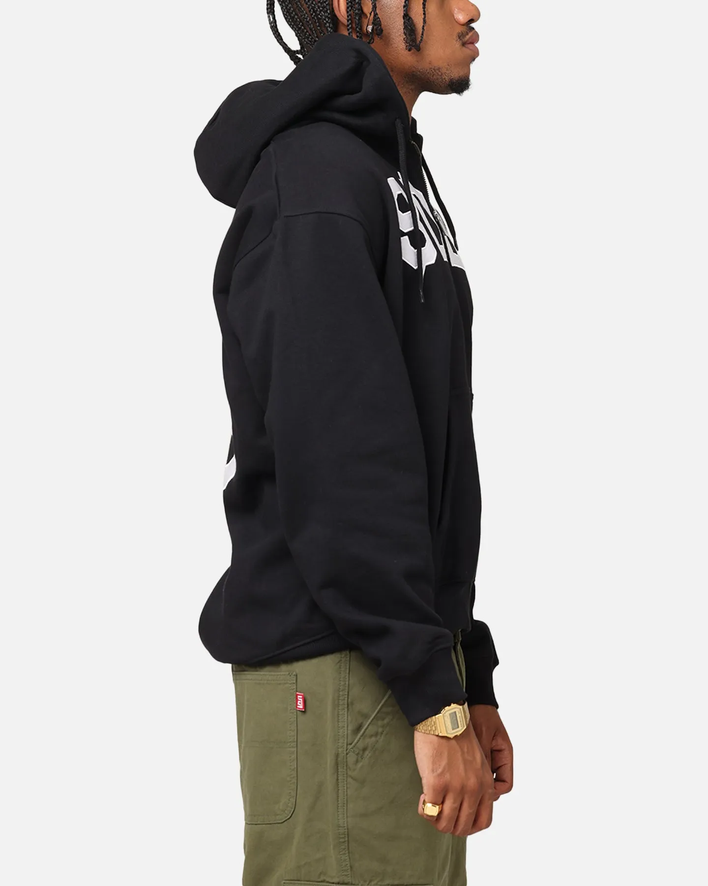 S Double Applique Zip-Up Hoodie Black
