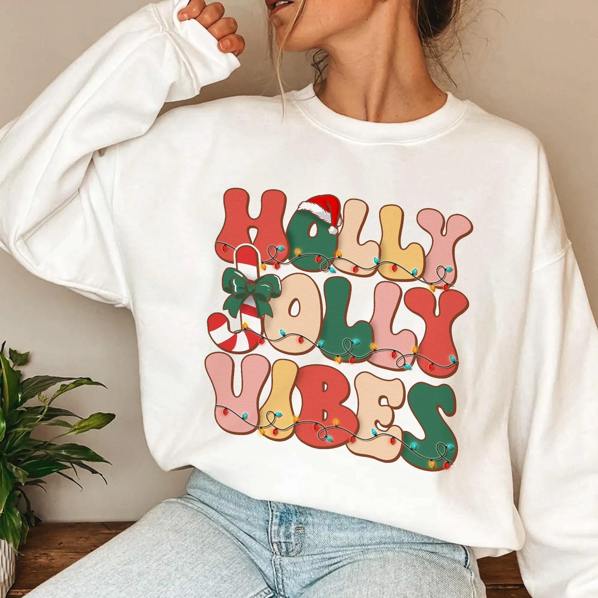 Sandjest Holly Jolly Vibes Retro Christmas Shirt, Holly Jolly Vibes Shirt, Vintage Christmas Shirt, Vintage Groovy Holly Jolly Vibes Shirt, Xmas Gift
