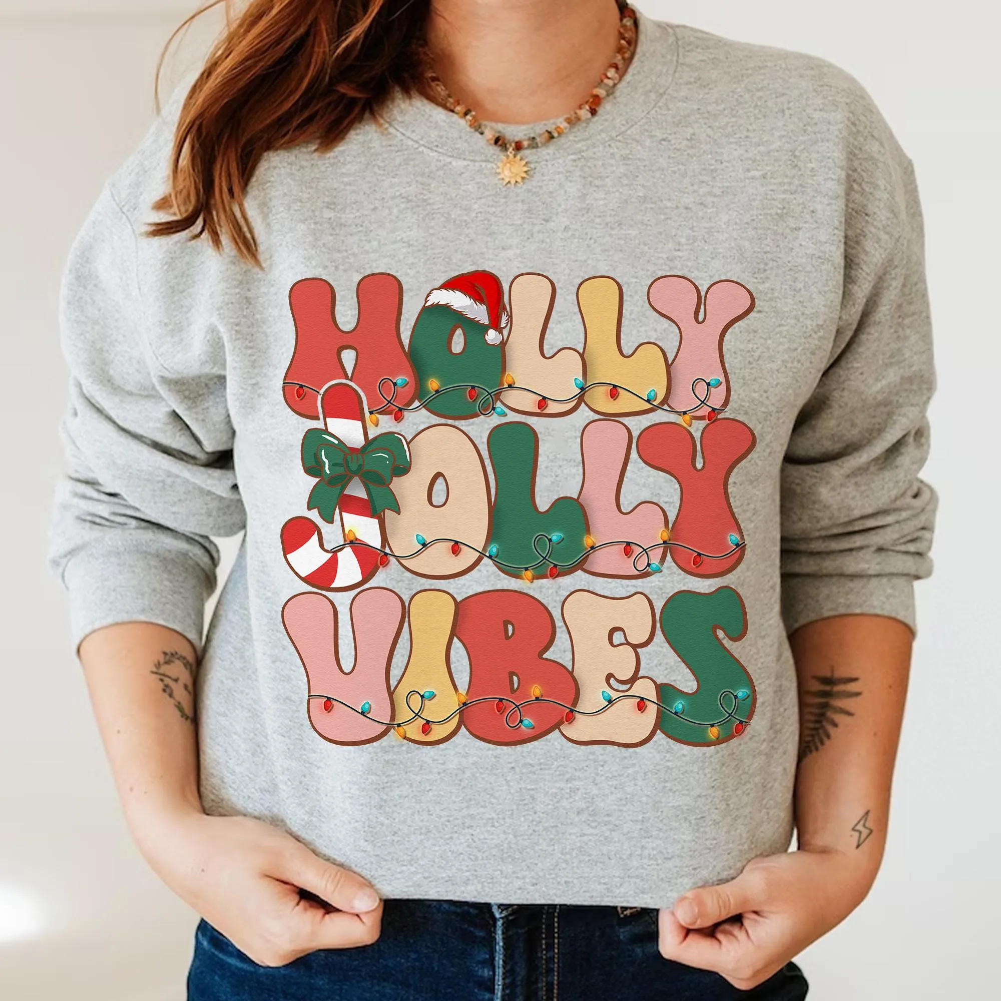Sandjest Holly Jolly Vibes Retro Christmas Shirt, Holly Jolly Vibes Shirt, Vintage Christmas Shirt, Vintage Groovy Holly Jolly Vibes Shirt, Xmas Gift