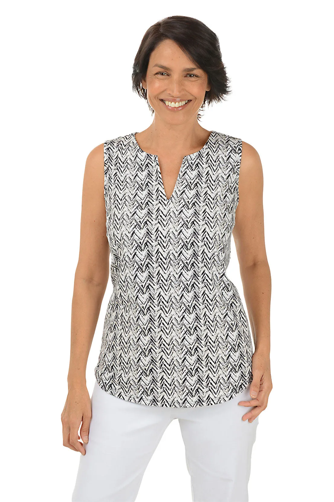 Sandy Chevron UPF50  Split Neck Sleeveless Top