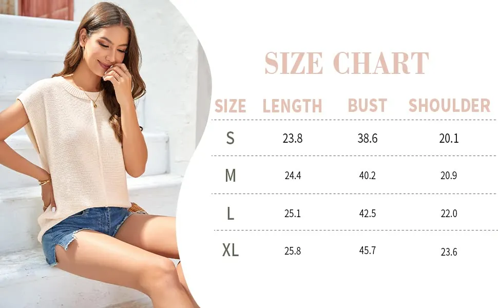 Saodimallsu Womens Tank Tops Summer Causal Loose Fit Cap Sleeve Crew Neck Knit Lightweight Sweater Pullover Top Apricot