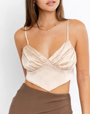 Satin Handkerchief Hem Elastic Back Crop Top