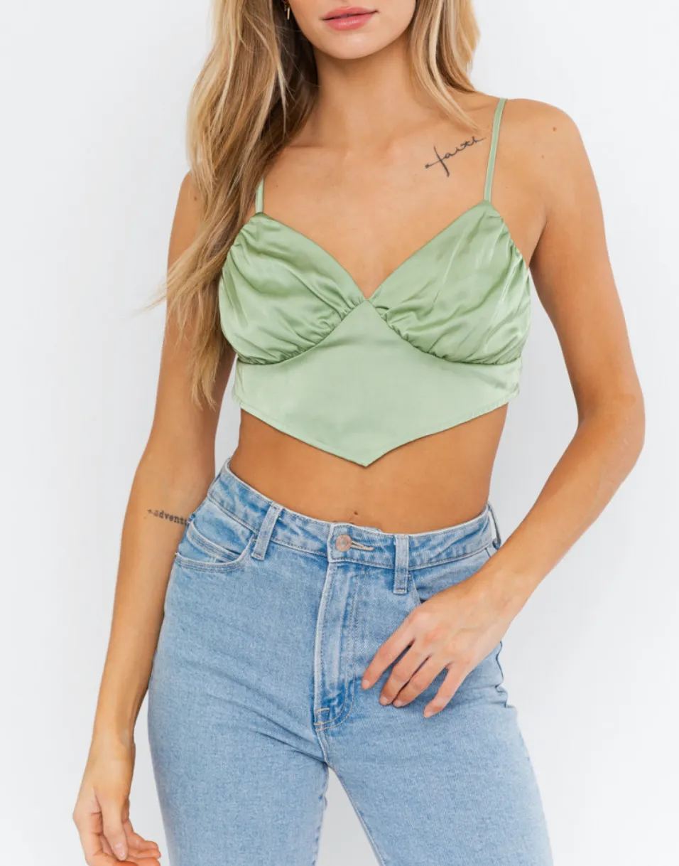 Satin Handkerchief Hem Elastic Back Crop Top