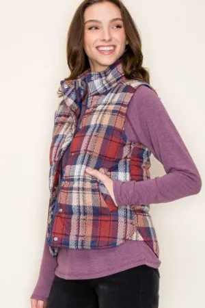 Scarlet Blue Brushed Plaid Zip Vest