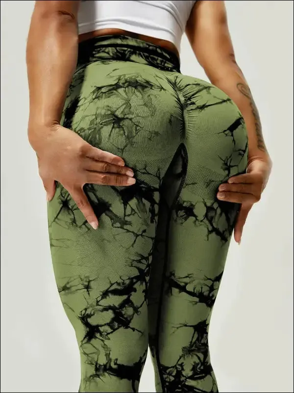 Seamless tie dye high waist gym pants for women - tummy control yoga leggings