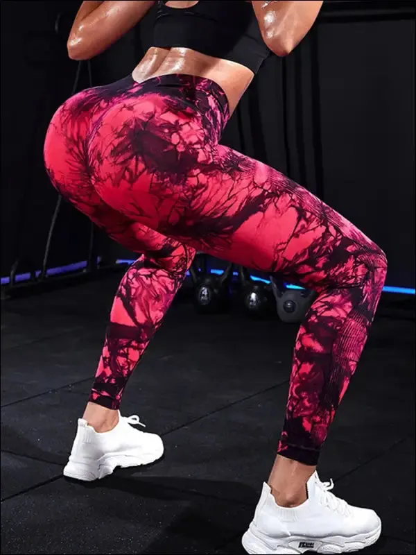 Seamless tie dye high waist gym pants for women - tummy control yoga leggings