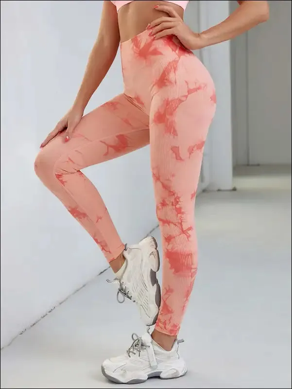 Seamless tie dye high waist gym pants for women - tummy control yoga leggings