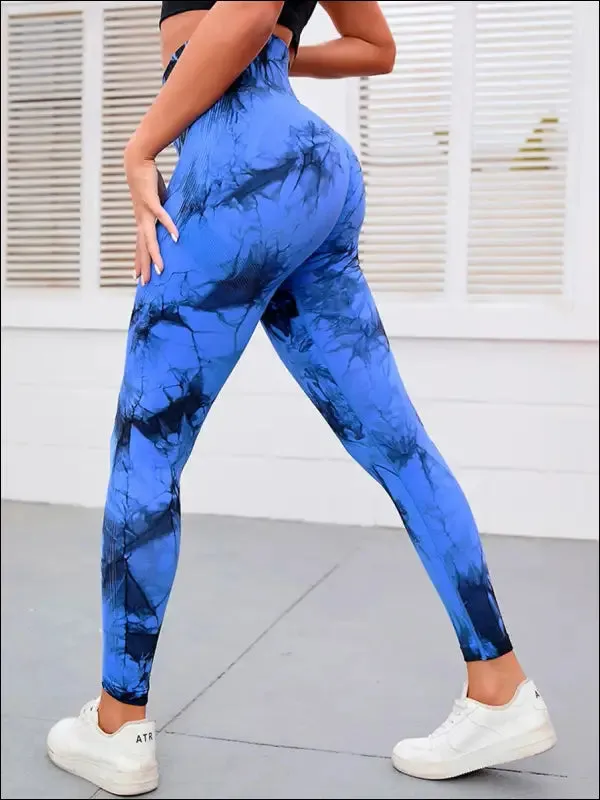 Seamless tie dye high waist gym pants for women - tummy control yoga leggings