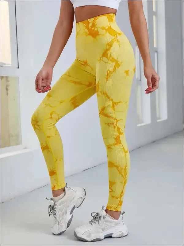 Seamless tie dye high waist gym pants for women - tummy control yoga leggings
