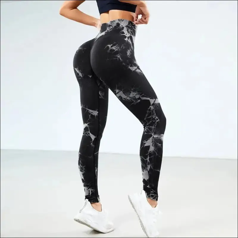 Seamless tie dye high waist gym pants for women - tummy control yoga leggings