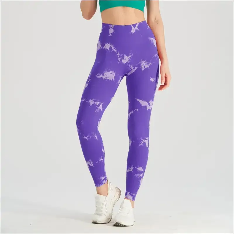 Seamless tie dye high waist gym pants for women - tummy control yoga leggings