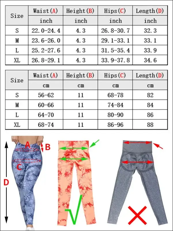 Seamless tie dye high waist gym pants for women - tummy control yoga leggings