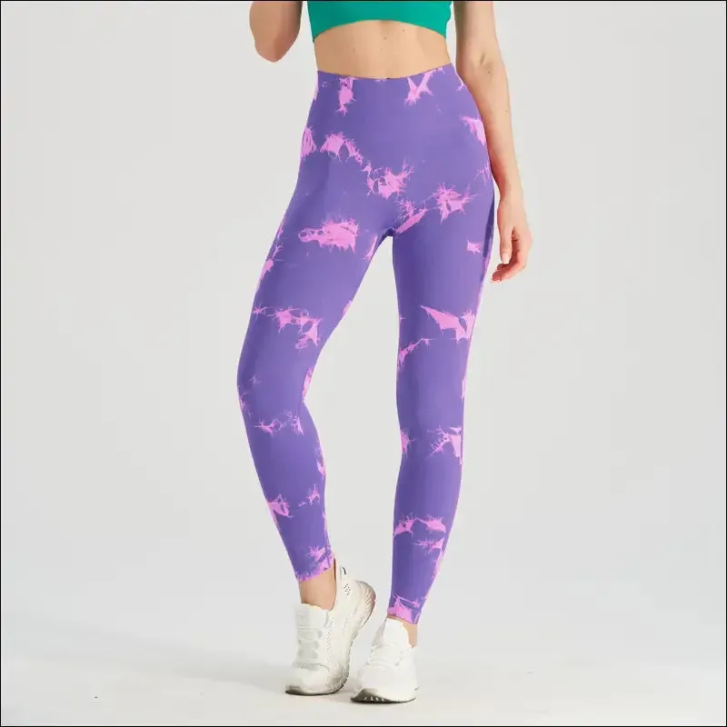 Seamless tie dye high waist gym pants for women - tummy control yoga leggings