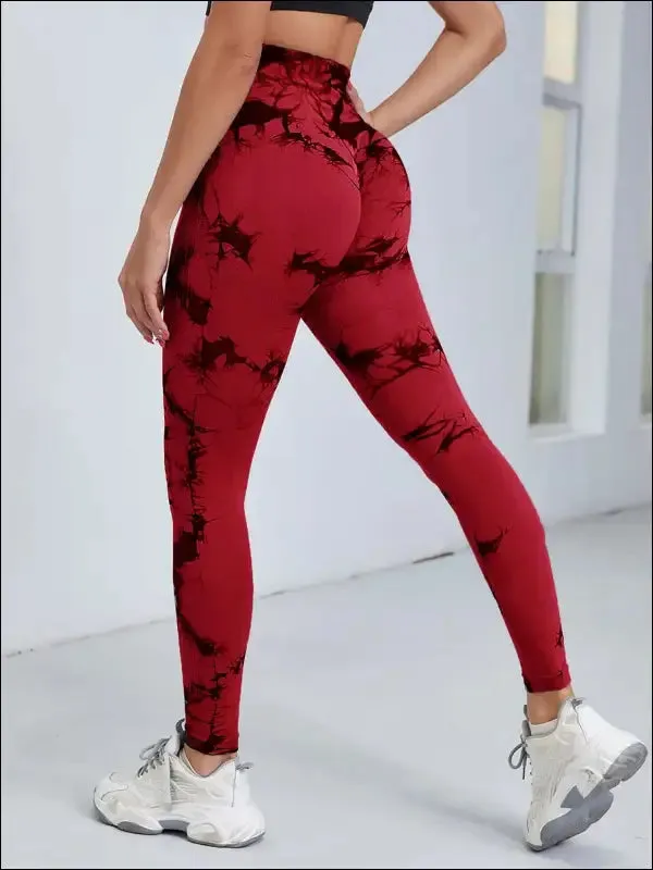 Seamless tie dye high waist gym pants for women - tummy control yoga leggings