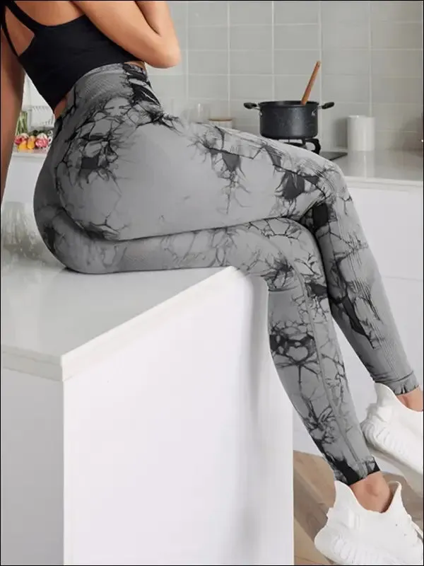 Seamless tie dye high waist gym pants for women - tummy control yoga leggings