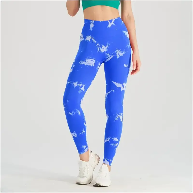 Seamless tie dye high waist gym pants for women - tummy control yoga leggings