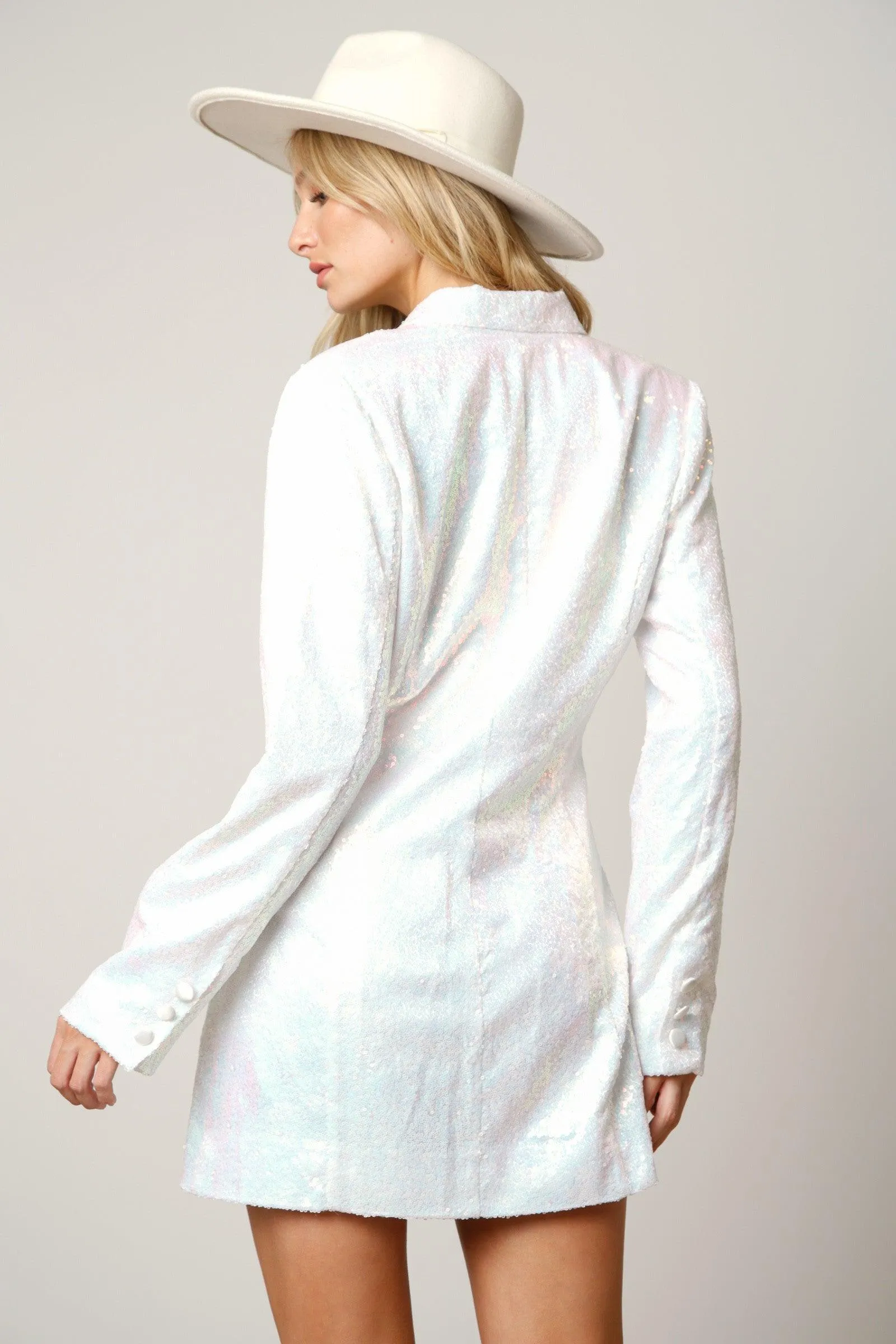 Sequin Blazer Dress White