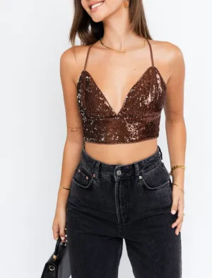 Sequin Crisscross Tie Back Crop Top