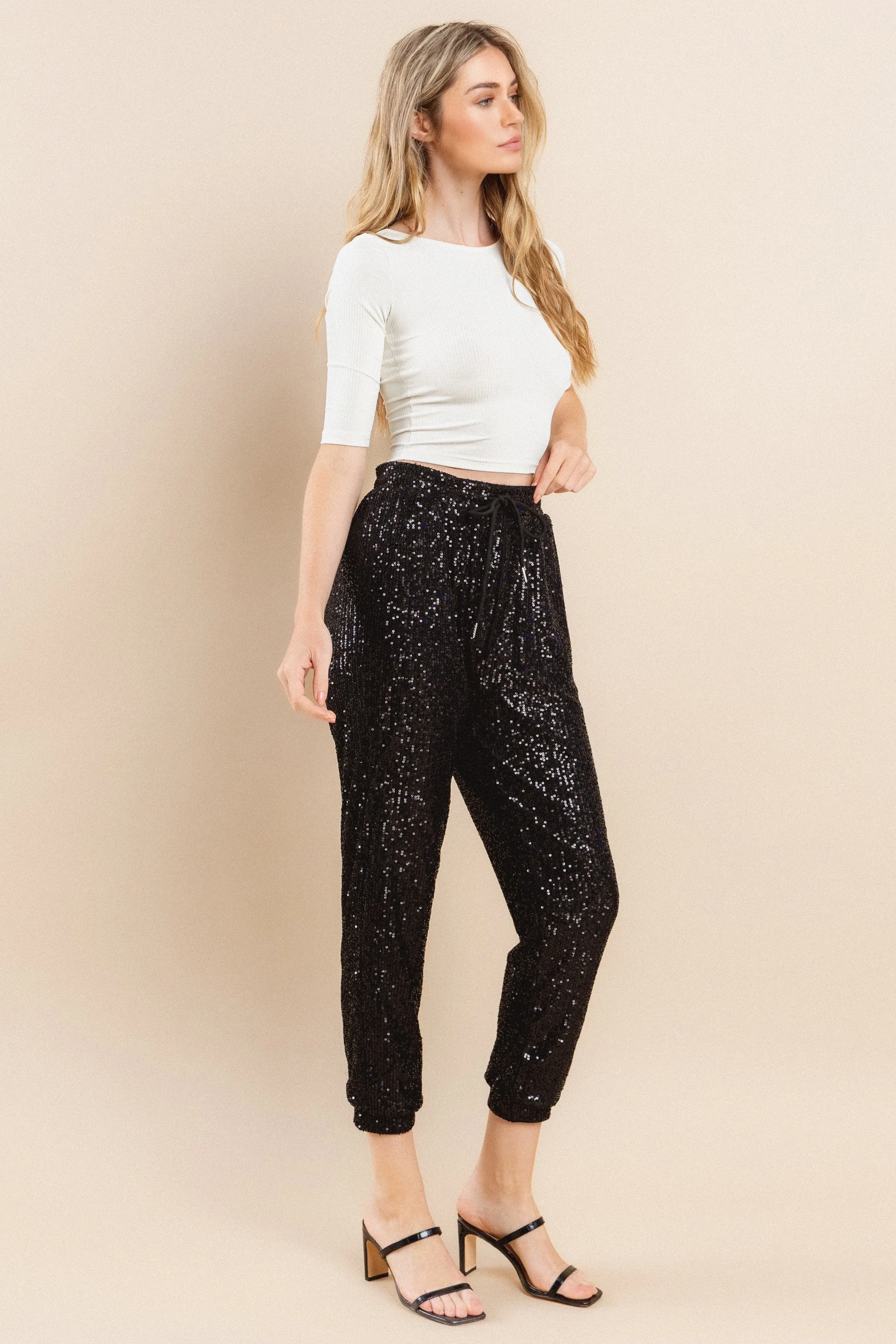 SEQUIN JOGGER PANTS W2408PIB ROSE GOLD