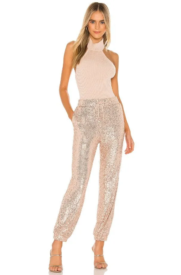 SEQUIN JOGGER PANTS W2408PIB ROSE GOLD