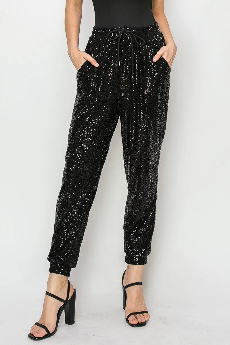 SEQUIN JOGGER PANTS W2408PIB ROSE GOLD
