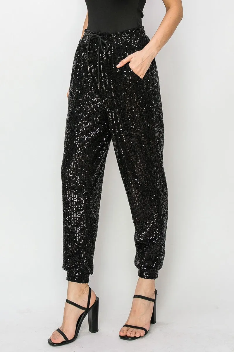 SEQUIN JOGGER PANTS W2408PIB ROSE GOLD