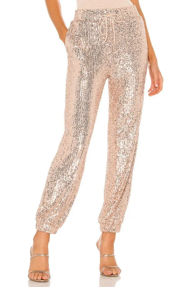 SEQUIN JOGGER PANTS W2408PIB ROSE GOLD