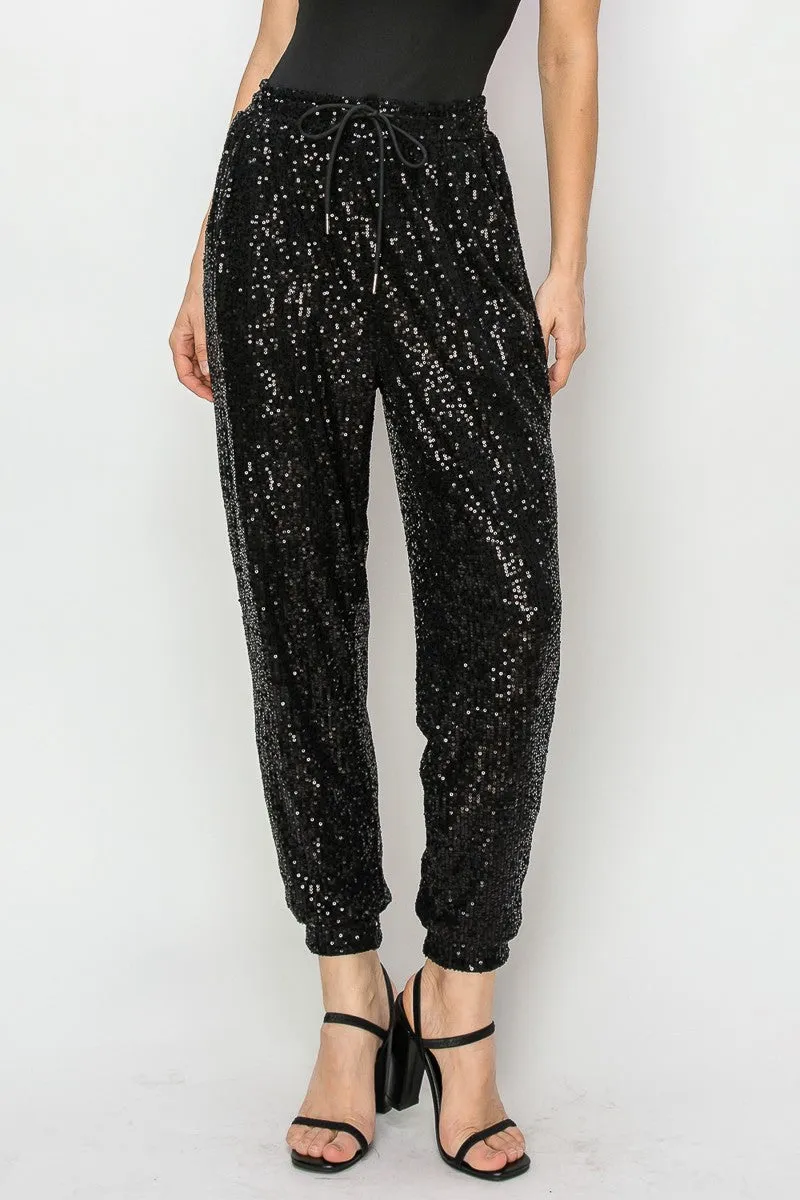 SEQUIN JOGGER PANTS W2408PIB ROSE GOLD