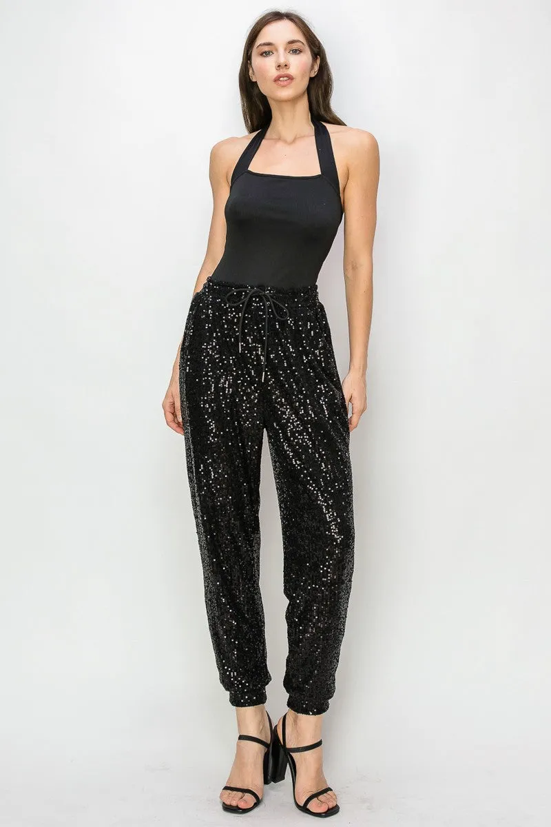 SEQUIN JOGGER PANTS W2408PIB ROSE GOLD