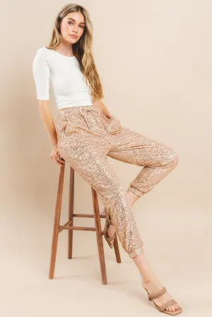 SEQUIN JOGGER PANTS W2408PIB ROSE GOLD
