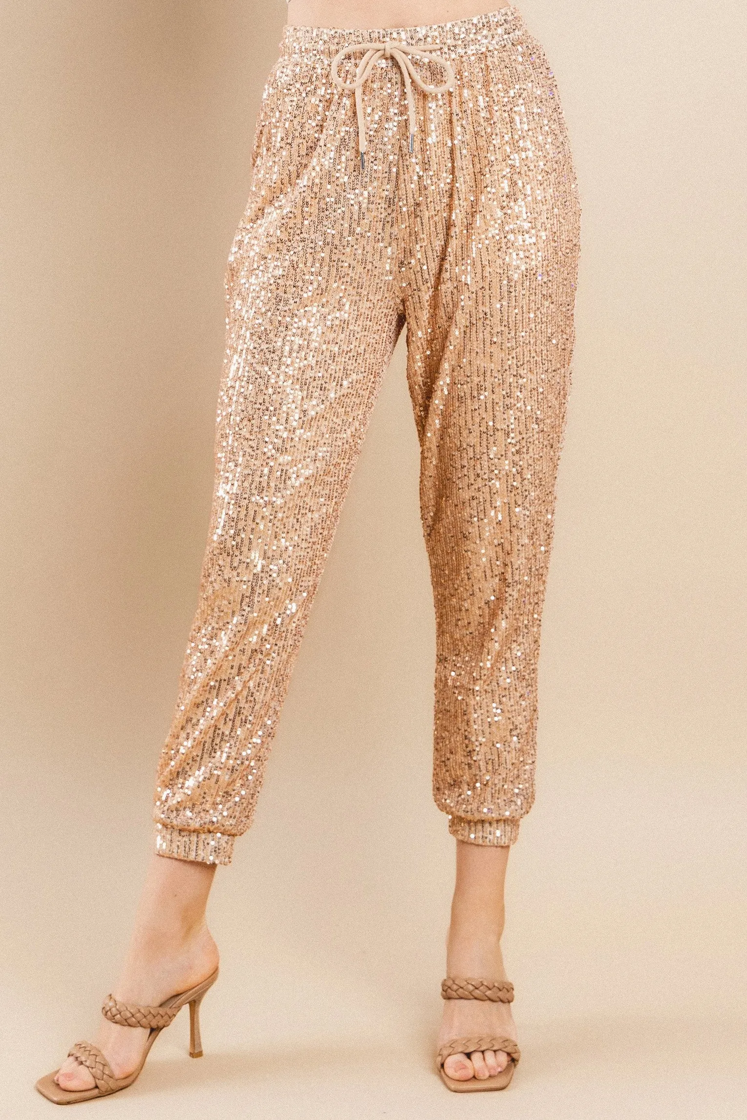 SEQUIN JOGGER PANTS W2408PIB ROSE GOLD