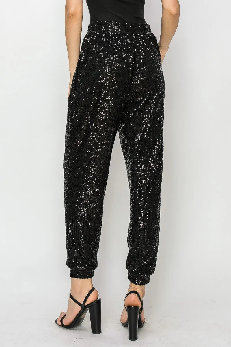 SEQUIN JOGGER PANTS W2408PIB ROSE GOLD