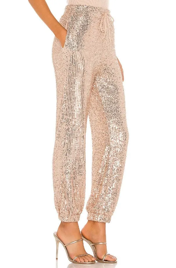 SEQUIN JOGGER PANTS W2408PIB ROSE GOLD