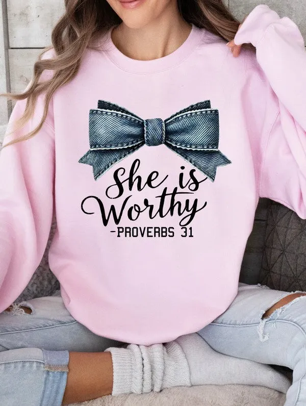 She Is Worthy Proverbs 31 CrewNeck Sweatshirt