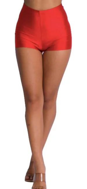 Shiny High Waisted Shorts Red