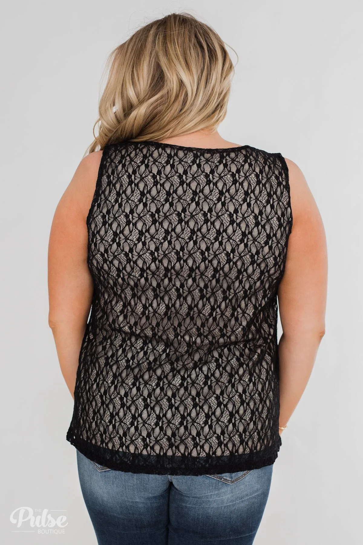 Show It Off Criss-Cross Lace Tank- Black
